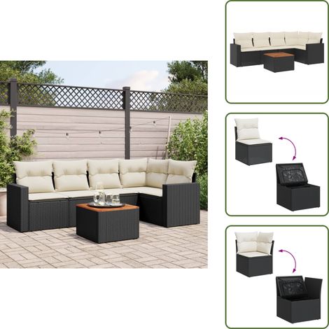 The Living Store 6-tlg. Garten-Sofagarnitur mit Kissen Schwarz Poly Rattan - Gartenmöbel - Outdoor Möbel - Rattan Gartenmöbel - PE-Rattan - Esstisch Set
