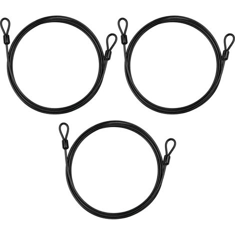 3er Set Stahlseil mit Ösen, 2m x 4mm, Schwarz, Ummantelt