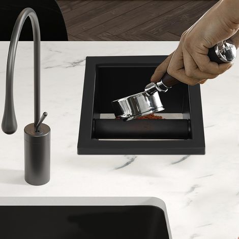 Abklopfbehälter für Siebträger,Bodenlose Klopf-Rückstand-Box,Eingebettetes Design,Edelstahl Rechteckig Knock Box für Milch-Tee-Shops, Coffee-Shops,Schwarz (1/5)