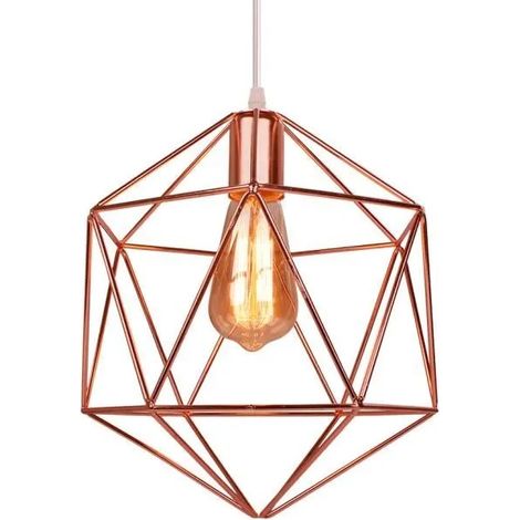 Lustre Suspension en Cage Industrielle Rose Lampe Plafonnier Vintage Fer Forge pour Salon Chambre (1/4)
