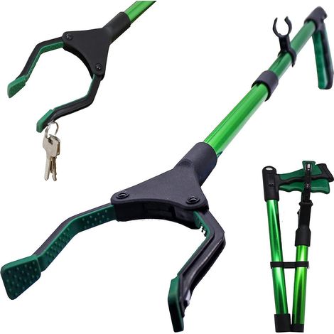81.3cm Pince Ramasse Objet Avec Embouts Magntiques, Alliage D'aluminium Vert Amlior Pince A Dechet,extension Pliable Pince De Ramassage Rotative E