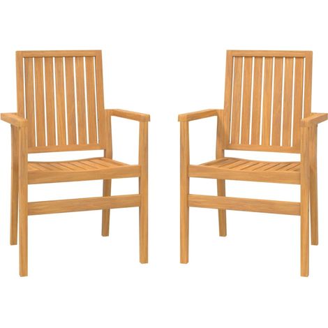 Chaises de jardin empilables lot de 2 Chaises d'extérieur 56,5x57,5x91 cm bois teck (1/5)