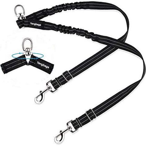 Double leash, adjustable and 360° rotatable, dog leash for 2 dogs, reflective elastic leash, for small, medium and large dogs (1/5)