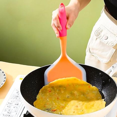 Spatola in silicone da 25 cm, per padelle antiaderenti, piatta e larga, spatola da cucina versatile, resistente al calore, per uova, tamales e pizza. (1/4)