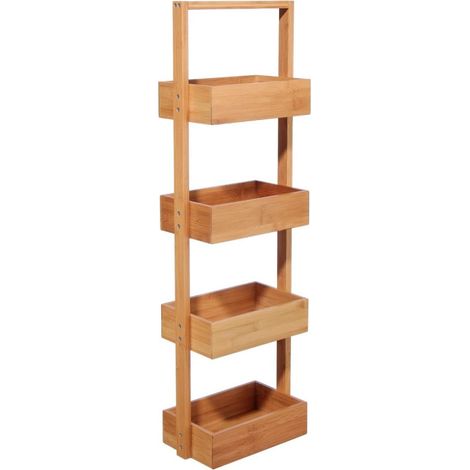 Five Simply Smart – Étagère salle de bain 4 niveaux en bambou 88cm – Rangement compact marron – Pour produits de toilette et accessoires (1/4)
