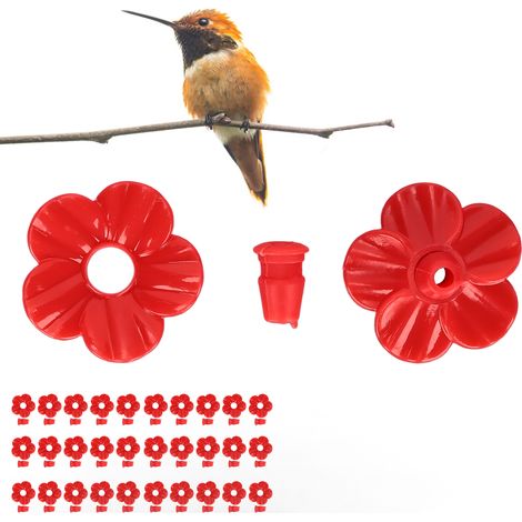 [Accesorios para comederos de pájaros] Flores de comida multicolor para colibríes (30 piezas, plástico, 3,1 cm) – únicas e intercambiables para atraer colibríes. (1/5)