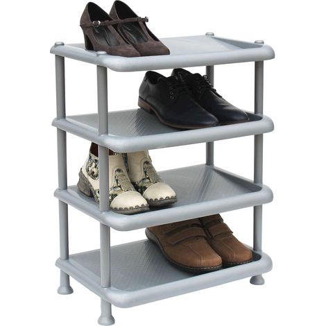 DanDiBo Schuhregal Kunststoff 93873 Stapelbar Schuhablage Offen Schuhständer mit 4 Ebenen Grau Schuhschrank