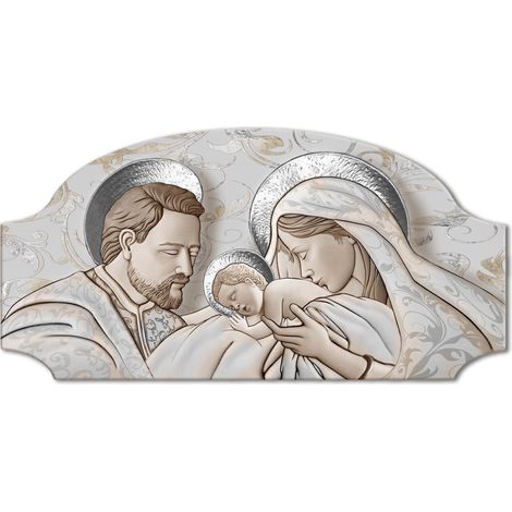 Lupia - Quadro Capezzale Sacra Famiglia THE KISS CERAMIC MIX FASHION TABLE, Stile Moderno e Classico, Artigianale Made in Italy, 50x100 cm, Legno