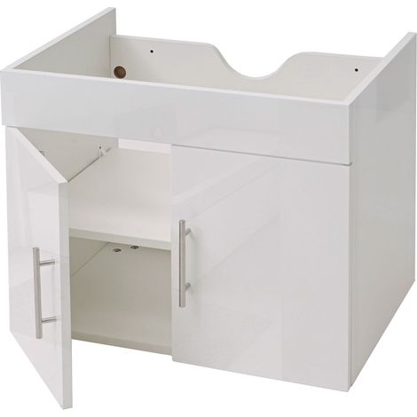 Waschbeckenunterschrank HHG-236, Waschtischunterschrank Waschtisch Unterschrank Badmöbel, MVG hochglanz 60cm weiß
