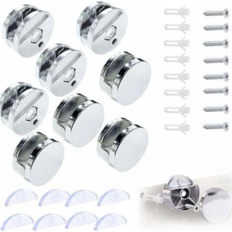 Staffa da parete per specchio, morsetto per vetro a specchio rotondo, gancio per specchio, staffa di montaggio per specchio, per specchi da 3-5 mm con distanziatori in vetro, 8 pezzi