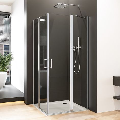 Duschkabine 80x100 cm Pendeltür Eckeinstieg, Duschkabine 100x80 cm Eckeinstieg Pendeltür Dusche Duschabtrennung mit 6mm NANO ESG Sicherheitsglas Glas Duschwand Höhe: 185cm