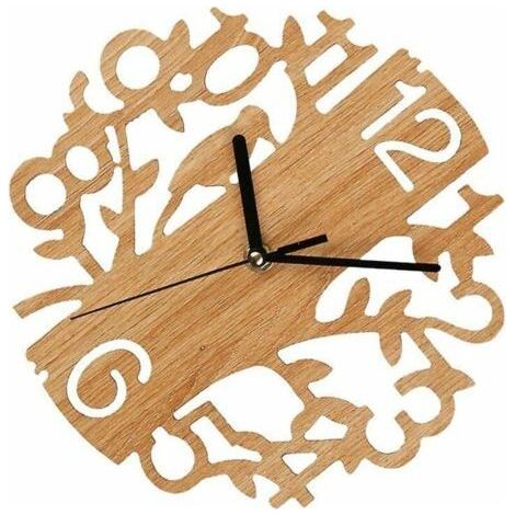 Bird Piece Wooden Wall Clock, Natural Decorative Wall Clock, Creative Hanging Clock (1/4)