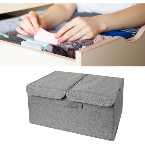Boîte de rangement organisateur pour sous-vêtements et chaussettes avec double couvercle, pliable, modèle de stockage épais - 50x30x25cm, matériau cationique, couleur gris foncé, incluant 1 boîte (1/5)