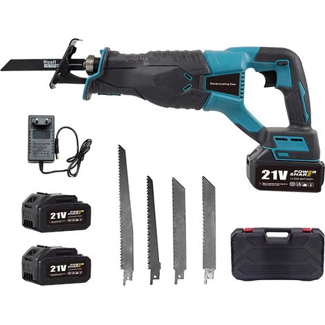 Scie alternative sans fil 900W 10000 SPM – Outil électrique avec 2 batteries, 4 lames, mallette de rangement, pour bois, métal, PVC et tuyaux (1/5)