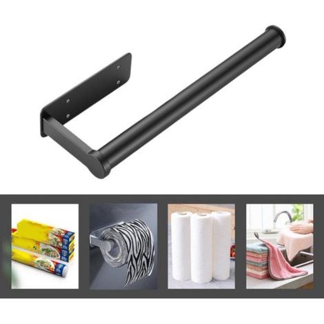 Porte-rouleau de cuisine mural autocollant en aluminium, 1 pièce, noir, pour placard de cuisine ou salle de bain (1/5)