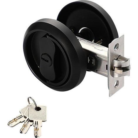 Shine Home Serrure de porte à pêne dormant avec clés, en acier inoxydable, ronde, serrure de sécurité simple pour porte extérieure, porte d'accès, porte de passage (noire)
