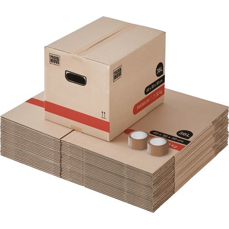 Pack and Move - Lot 30 Cartons Déménagement Livres Premium - 40 X 30 X 30 Cm - Extrême Résistance 20 KG - Poignées Renforcées - 2 Adhésifs Offerts (1/5)