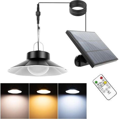 Lampes Solaires Extérieur Intérieur, Lampe Solaire Extérieure Suspendue avec télécommande, 3 Couleurs étanche Eclairage Solaire pour Jardin Balcon Terrasse Garage Cour