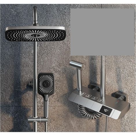 Ensemble de douche mitigeur thermostatique intelli Ensemble de système de douche de robinet d'affichage numérique de salle de bains, ensemble de douche de touche de piano gris, ensemble de douche de r (1/5)