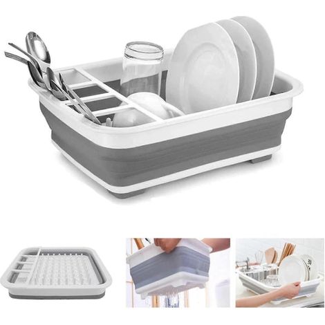Égouttoir à vaisselle portable, rangement de cuisine peu encombrant, pliable pour un rangement compact, égouttoir à vaisselle en plastique silicone durable pour cuisine, camping-car et caravanes (1/4)