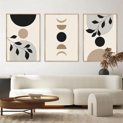 Poster Set 3 Abstrakt Kunstdruck Wanddeko Wohnzimmer 21x30cm Schwarz (1/5)