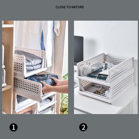 Hoher, stapelbarer Schubladenschrank in Grau und Weiß, stapelbare Kleideraufbewahrungsbox, Trennregal für Ankleidezimmer, Schublade mit Auszug. (1/5)