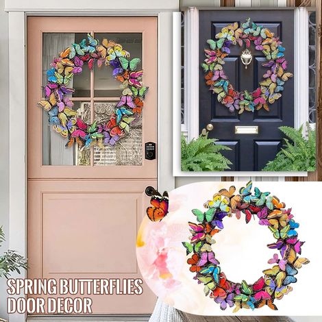 Guirlande Papillon - Décoration Printemps Porte Mur Jardin Hôtel Restaurant - Diamètre 40 cm - En Plastique - 1 Pièce (1/5)
