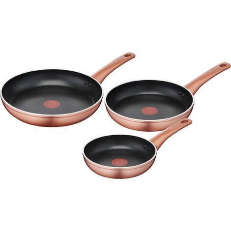 lot de 3 poêles, extérieur effet cuivre, aluminium anti-adhésif, diamètre 20, 24 et 28 cm, noir (1/5)