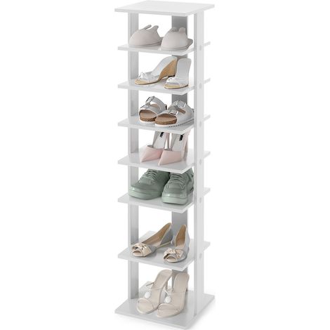 COSTWAY 7-Tier Vertical Shoe Rack Shoe Storage Organizer Shoe Tower-Grey (1/5)