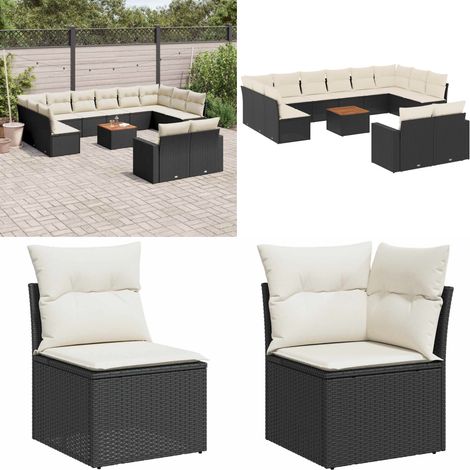 13-tlg. Garten-Sofagarnitur mit Kissen Schwarz Poly Rattan - Gartenmöbel Set - Esszimmergarnitur Outdoor - Lounge Möbel - Rattan Gartenset - Balkonmöbel - Home & Living (1/5)