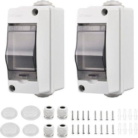 2 Pièces Coffret Electrique Etanche Petit, Coffret Electrique Etanche Exterieur IP65 2 Modules, Avec 2 Connecteurs, pour une Utilisation à l'extérieur, dans les Jardins, Sites Industriels (1/4)