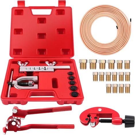 Kit Tuyau Frein Voiture, Ligne Frein en Acier Cuivré 7.6 M, Ø4,75mm, avec 16 Raccords + 4 Connecteurs, 3 en 1 Cintreuse Tube Cuivre, IdéAl pour Les SystèMes De Freinage Hydrauliques De Voiture (1/4)