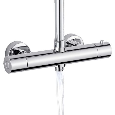 ZOLGINAH Mitigeur de Douche, Mitigeur Thermostatique Douche Avec 2 Sortie, Sortie Supérieure 3/4" BSP(26.4mm) et Sortie Inférieure 1/2" BSP(21mm), Forme Ronde , Laiton, Finition Chromée (1/5)