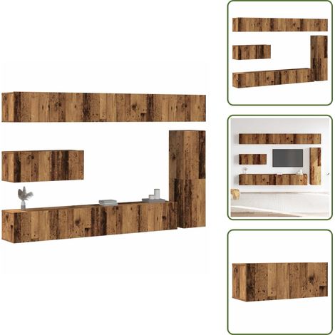 vidaXL 7-tlg. TV-Schrank-Set Wandmontage Altholz-Optik Holzwerkstoff (1/5)
