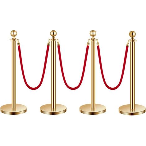 Poteau de guidage 4 pcs – Barrière de balisage en acier inoxydable avec cordes velours rouge – Base remplissable pour contrôle de foules (1/5)