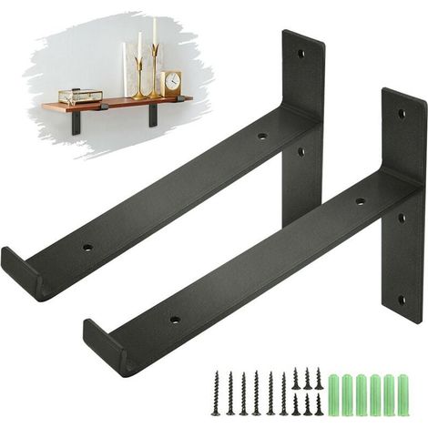 Juego de 2 soportes para estante de pared de 220 mm de largo y 35 mm de grosor, soporte de acero negro. (1/4)