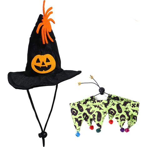 2 accessoires de déguisement pour animaux de compagnie, chapeau magicien Halloween, noir, ajustable tour de tête 20-40 cm (1/5)