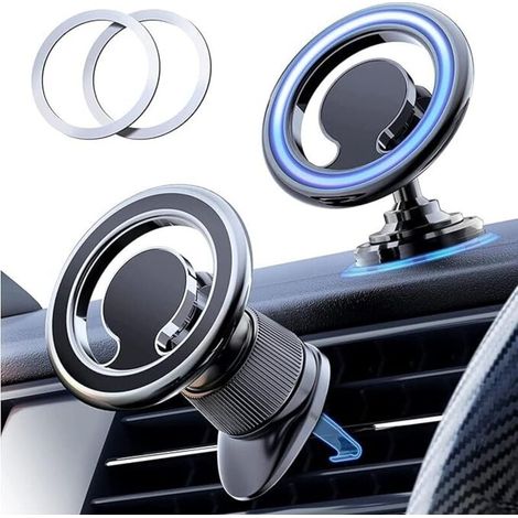 Support Magnetique Telephone Voiture Compatible Magsafe Aimant Téléphone Voiture [2 en 1] Universel Porte Telephone Voiture Grille Aeration pour iPhone 14 13 Samsung pour Tous Les Smartphones (1/4)