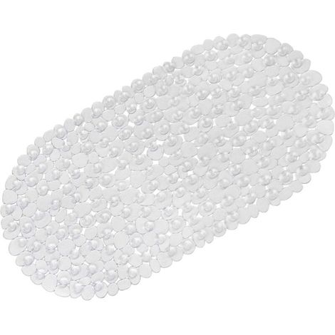 Lntyq Tapis de Bain antidérapant pour Salle de Bain - Galet givré - Anti-moisissure - Antidérapant - en Plastique - Ovale - avec ventouses (Transparent) (1/4)
