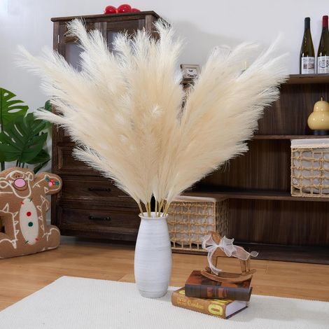 Lot de 8 herbes de la pampa artificielles - Beige - 110 cm - Sans montage - Grandes fleurs de pampa artificielles - Moelleuses - Longues fleurs de plumes artificielles pour salon (1/5)