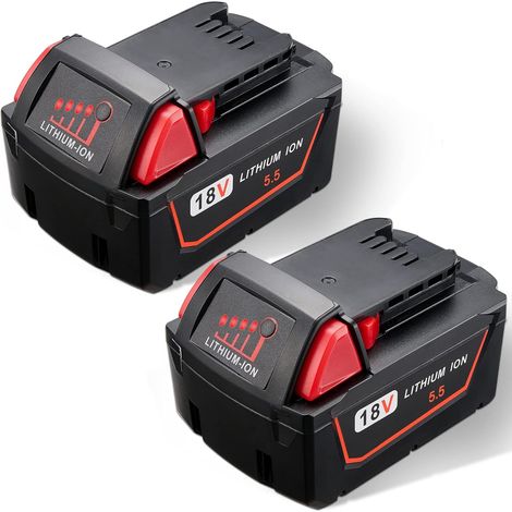 JYJZPB 2X 5.5Ah 18V Batterie Lithium ION pour Milwaukee M18 Outils sans Fils 48-11-1850 48-11-1852 48-11-1820 48-11-1860 48-11-1828 48-11-10, avec Indicateur (1/5)