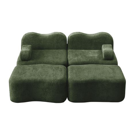 Canapé modulaire 2 places avec 2 repose pieds velours coussin accoudoir mobile pour salon et appartement (1/5)