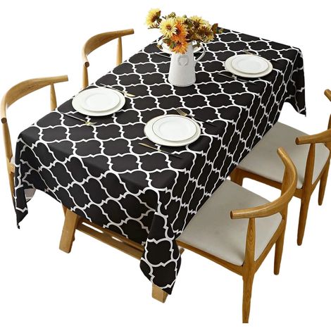 Nappe marocaine en polyester - Housse de table rectangulaire imperméable et infroissable, lavable, idéale pour les fêtes et l'extérieur, noire, 152 x 213 cm (1/5)