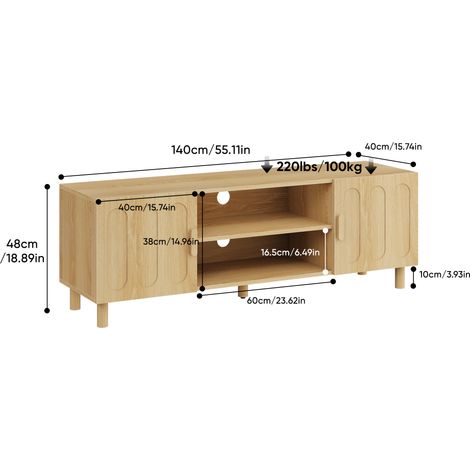 Meuble TV 140 cm style campagne milieu de siècle. Compatible TV 55 / 65 pouces, utilisable en salon et chambre