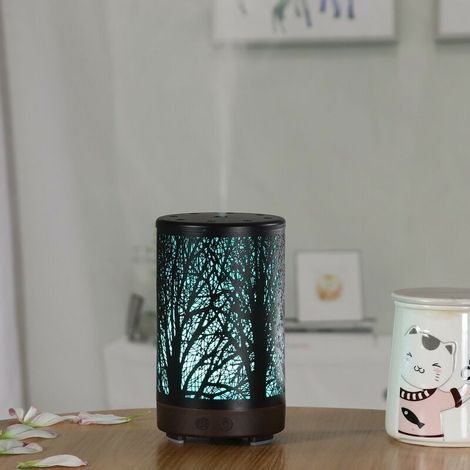 Diffus d'Huiles Essentielles Ultrasonique Aromathérapie Electrique en Métal avec 7-Couls Changeantes, Minuterie et Arrêt Automatique pour Chambre Salon Spa Yoga Massage - 100ML Arbre (1/3)