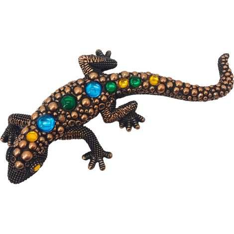 Dekorative ethnische Eidechsenfigur aus Kunstharz für Garten und Zuhause, Accessoire im natürlichen und originellen Stil