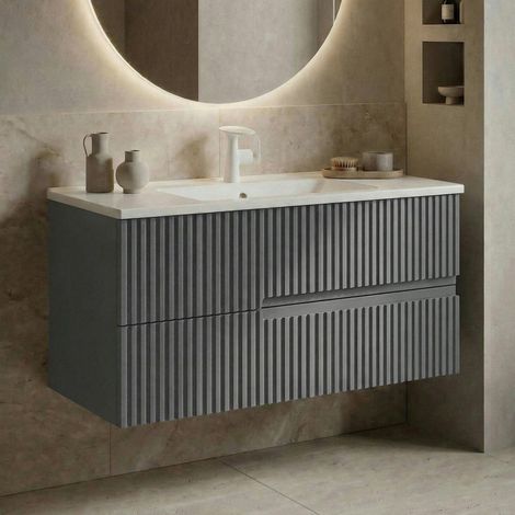 Meuble vasque suspendu 90 cm gris mat 2 tiroirs RIVIA (1/5)