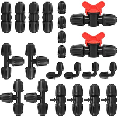 Lot de 22 accessoires d'irrigation, connecteurs de tuyau goutte à goutte de 1,27 cm pour tuyau de 13 à 16 mm, connecteurs à ardillon pour système d'irrigation de jardin Micro Drip (noir) (1/5)