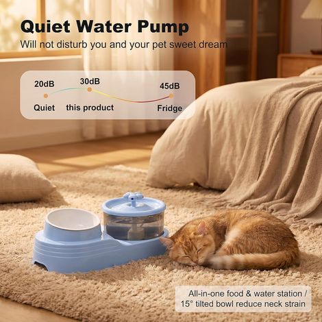 Fontaine à eau et gamelle automatique 2-en-1 ultra-silencieuse pour chats – Convient aux chats et aux petits chiens, alimentation USB, conçue pour les chats d'intérieur, avec gamelle inclinée à 15° (1/5)
