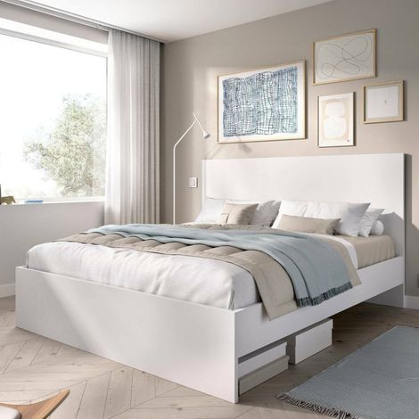 Dmora - Cama doble Carnizza, Sommier para dormitorio, Estructura de cama por habitación, Estructura del sostenedor del colchón, 146x195 h100 cm, Blanco (1/5)